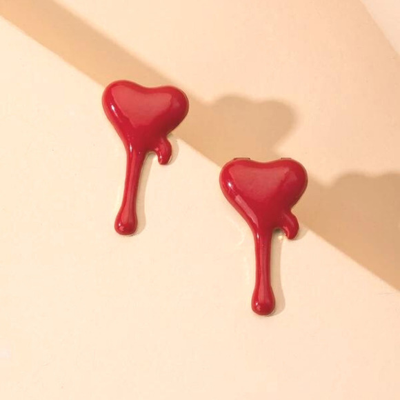 Heart Earrings Goth Melting Hearts Dripping Posts Sold Out at Manufacturer NEW - Picture 2 of 3